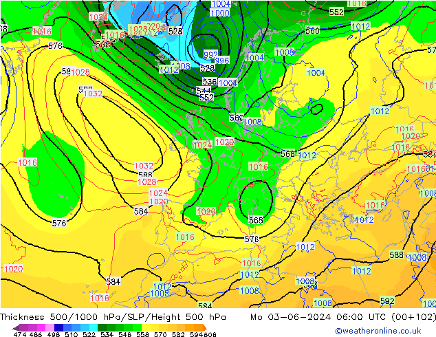 Dikte 500-1000hPa ECMWF ma 03.06.2024 06 UTC