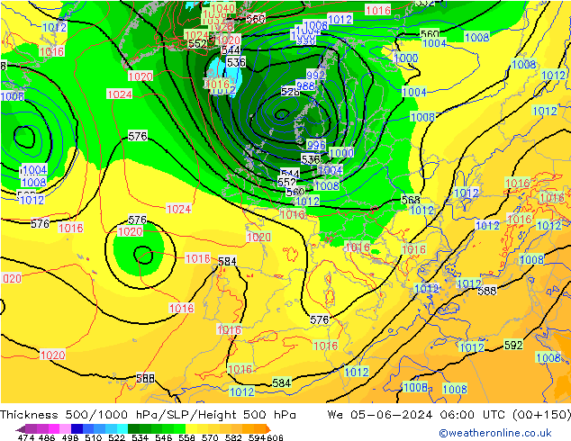 Schichtdicke 500-1000 hPa ECMWF Mi 05.06.2024 06 UTC