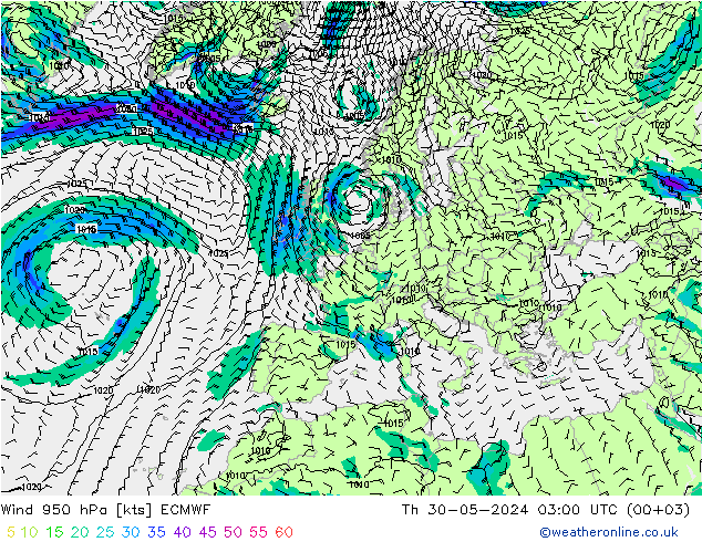 Wind 950 hPa ECMWF do 30.05.2024 03 UTC