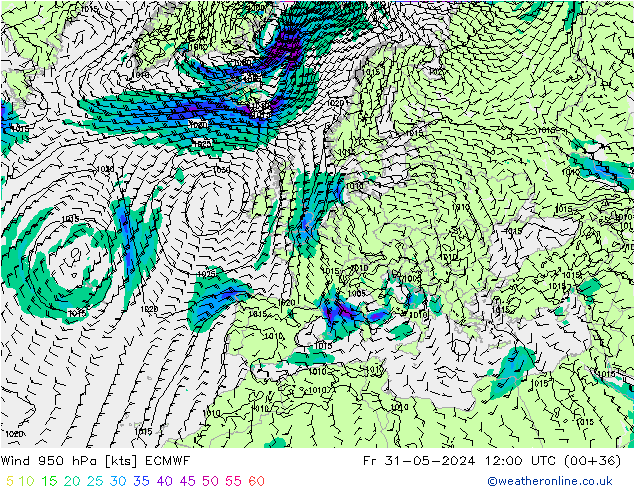 Vento 950 hPa ECMWF ven 31.05.2024 12 UTC