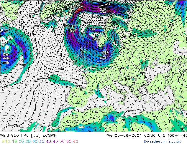 Rüzgar 950 hPa ECMWF Çar 05.06.2024 00 UTC