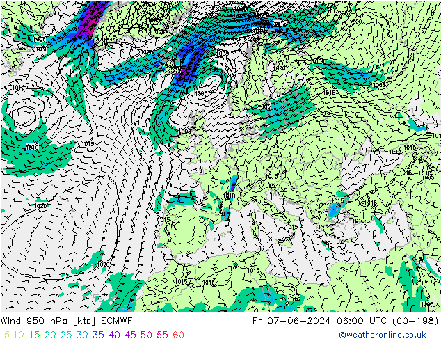 Wind 950 hPa ECMWF Fr 07.06.2024 06 UTC