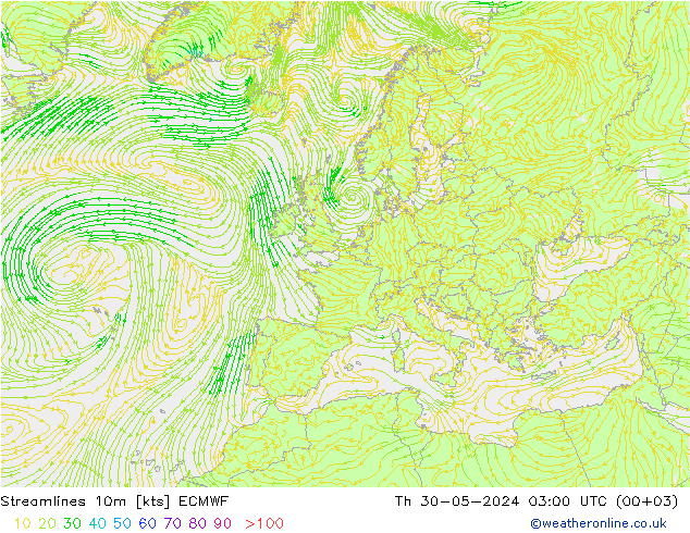 Stromlinien 10m ECMWF Do 30.05.2024 03 UTC