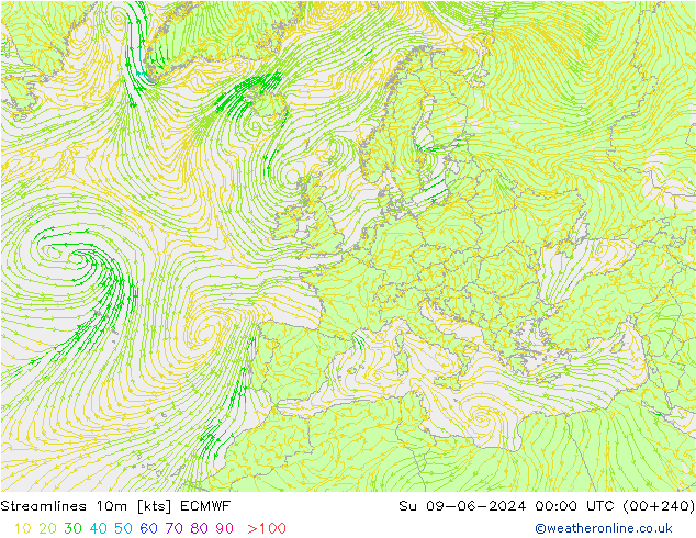 Linea di flusso 10m ECMWF dom 09.06.2024 00 UTC