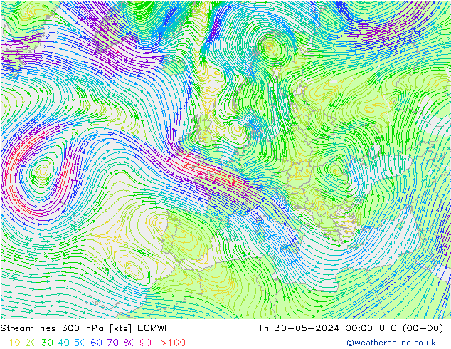 Streamlines 300 hPa ECMWF Th 30.05.2024 00 UTC