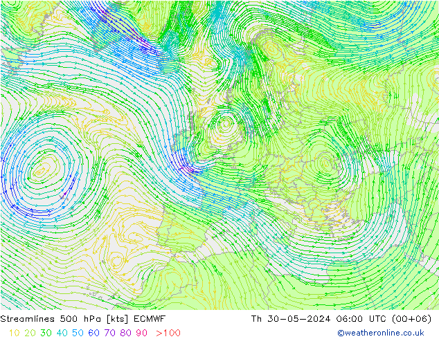 ветер 500 гПа ECMWF чт 30.05.2024 06 UTC