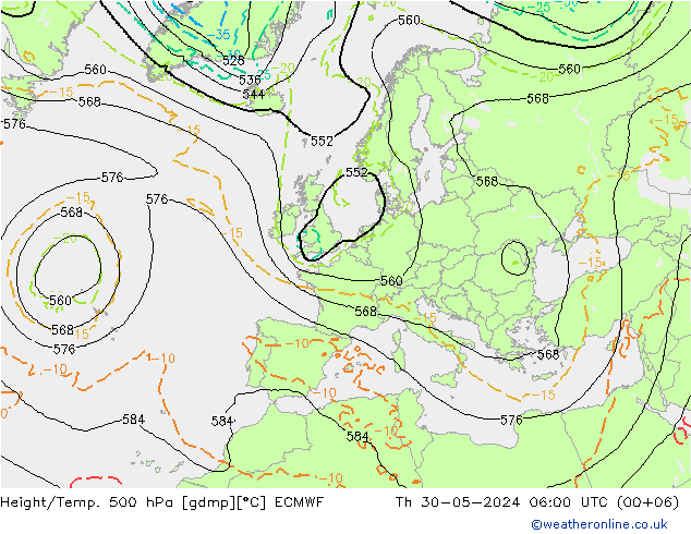 Geop./Temp. 500 hPa ECMWF jue 30.05.2024 06 UTC