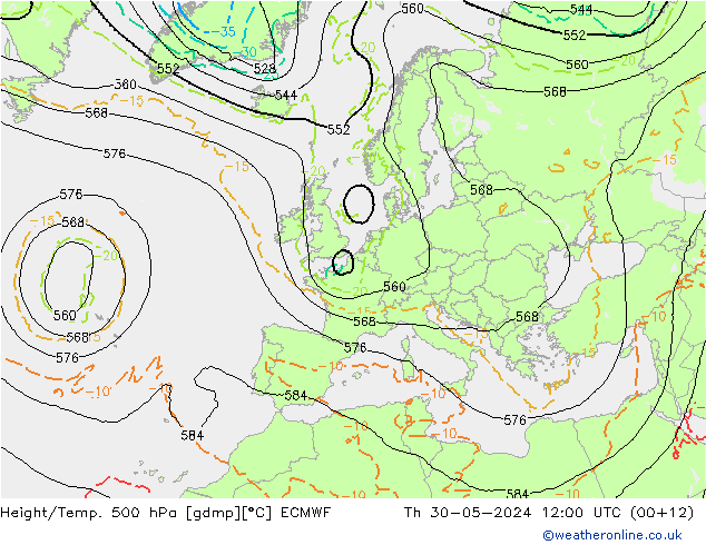 Z500/Rain (+SLP)/Z850 ECMWF jeu 30.05.2024 12 UTC