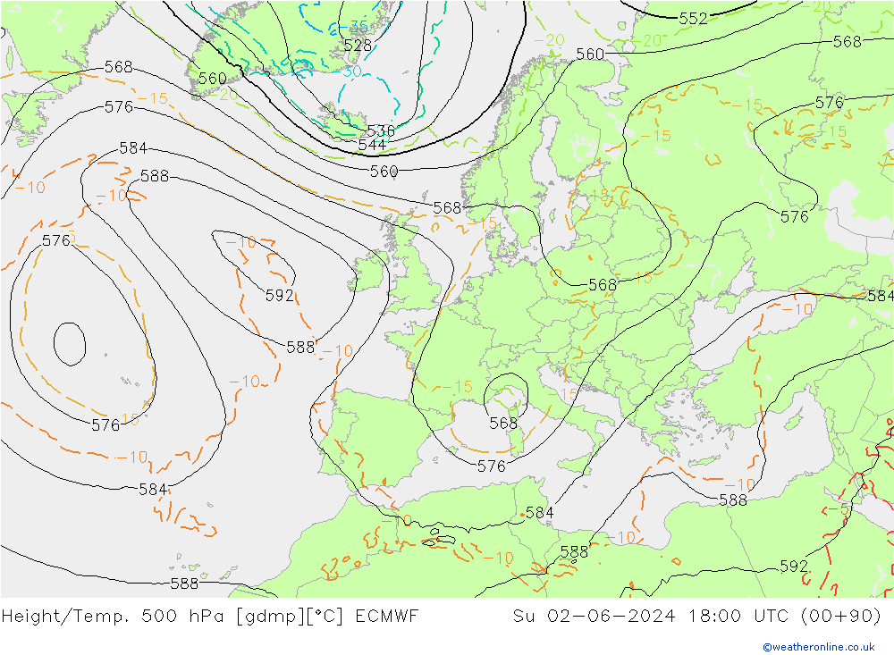 Z500/Rain (+SLP)/Z850 ECMWF Su 02.06.2024 18 UTC