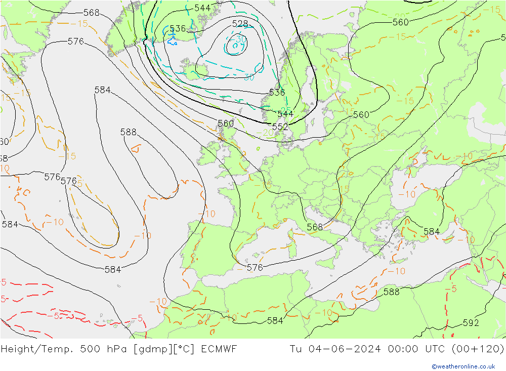 Z500/Rain (+SLP)/Z850 ECMWF Tu 04.06.2024 00 UTC