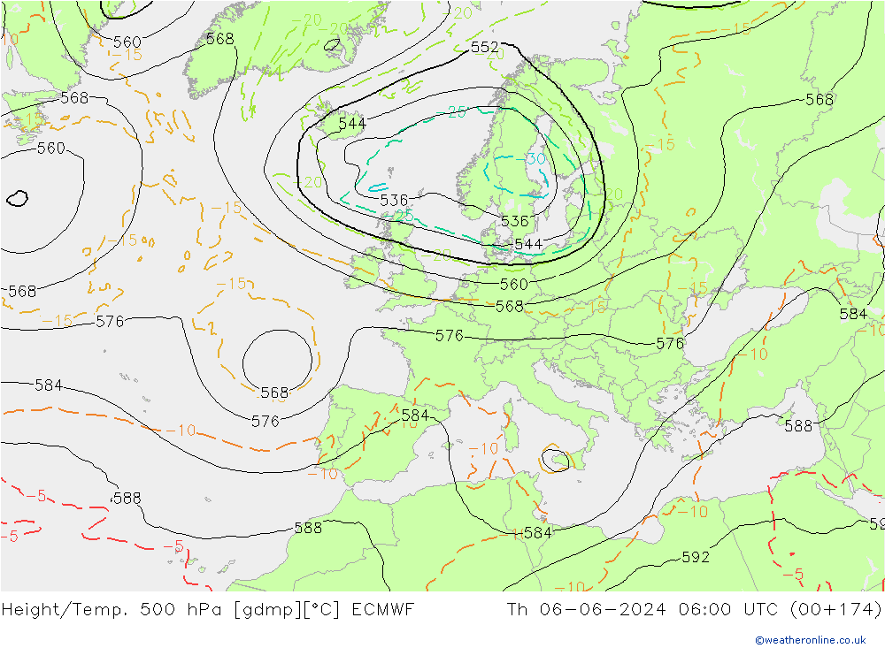 Height/Temp. 500 hPa ECMWF  06.06.2024 06 UTC