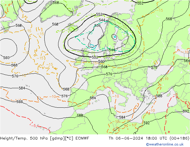 Z500/Rain (+SLP)/Z850 ECMWF Do 06.06.2024 18 UTC