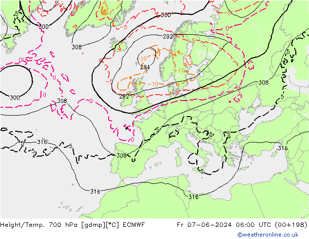 Height/Temp. 700 hPa ECMWF ven 07.06.2024 06 UTC