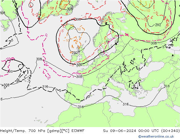 Height/Temp. 700 hPa ECMWF Su 09.06.2024 00 UTC