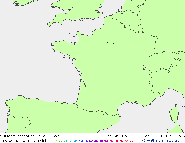 Eşrüzgar Hızları (km/sa) ECMWF Çar 05.06.2024 18 UTC