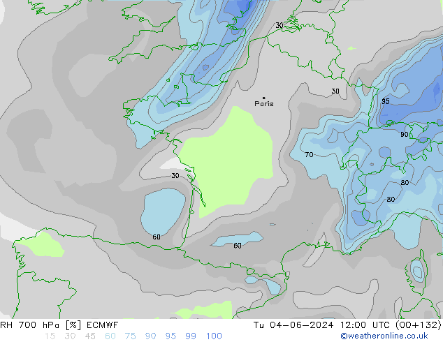 RH 700 hPa ECMWF Tu 04.06.2024 12 UTC