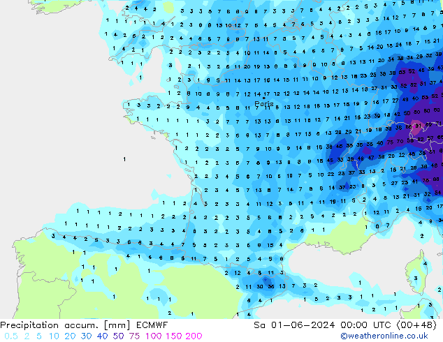 Totale neerslag ECMWF za 01.06.2024 00 UTC