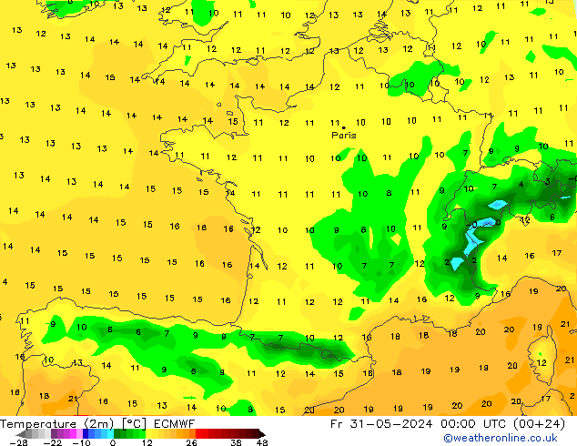 Temperaturkarte (2m) ECMWF Fr 31.05.2024 00 UTC