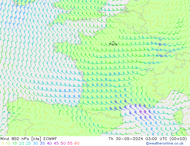 Wind 850 hPa ECMWF do 30.05.2024 03 UTC