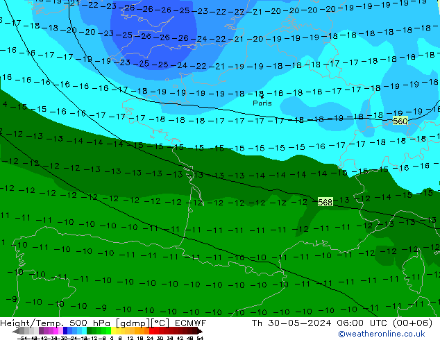 Z500/Rain (+SLP)/Z850 ECMWF jeu 30.05.2024 06 UTC