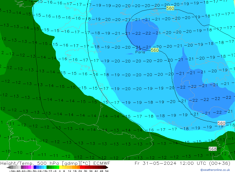 Z500/Rain (+SLP)/Z850 ECMWF пт 31.05.2024 12 UTC