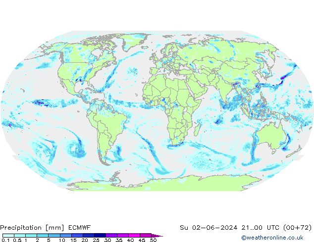 Srážky ECMWF Ne 02.06.2024 00 UTC