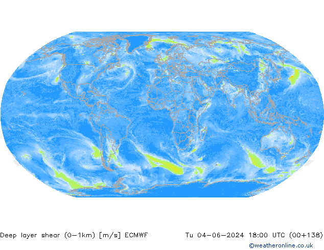 Deep layer shear (0-1km) ECMWF Di 04.06.2024 18 UTC