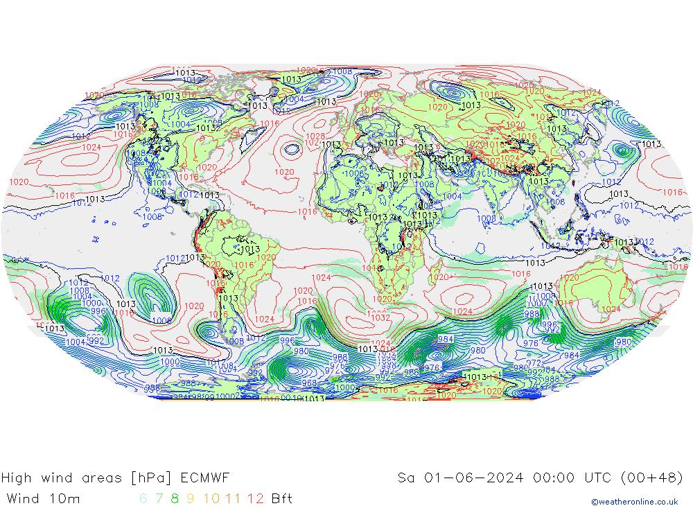 High wind areas ECMWF Sa 01.06.2024 00 UTC