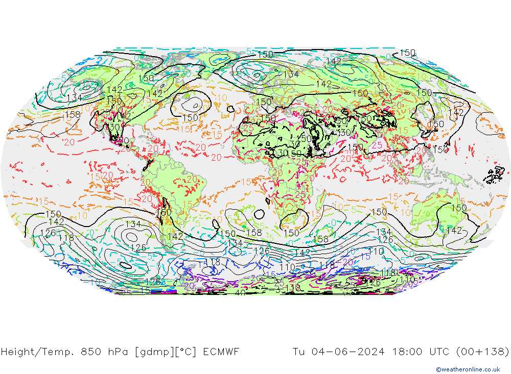 Z500/Yağmur (+YB)/Z850 ECMWF Sa 04.06.2024 18 UTC