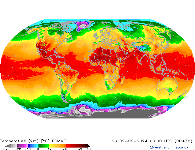 Temperature (2m) ECMWF Su 02.06.2024 00 UTC