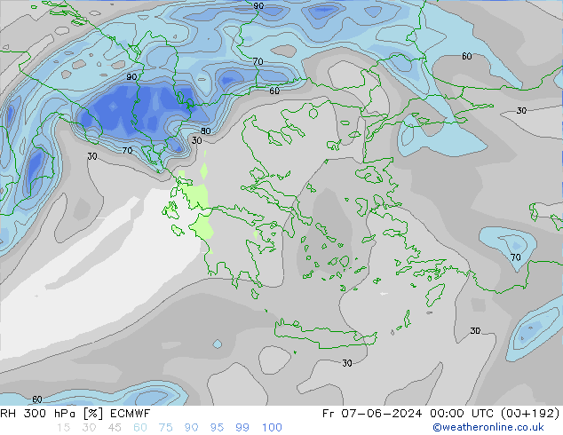 RH 300 hPa ECMWF Fr 07.06.2024 00 UTC