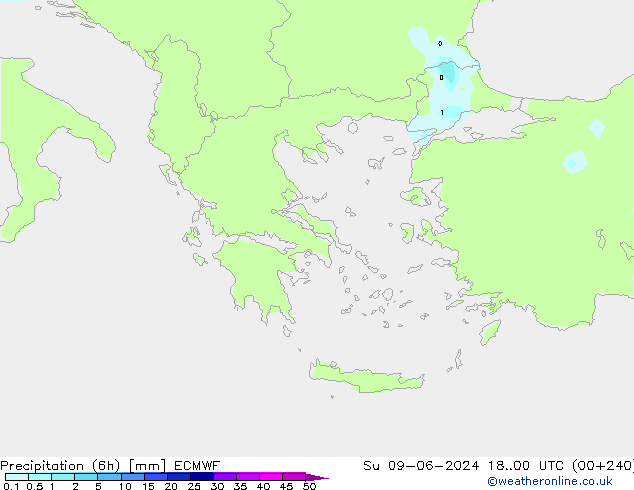 Precipitazione (6h) ECMWF dom 09.06.2024 00 UTC