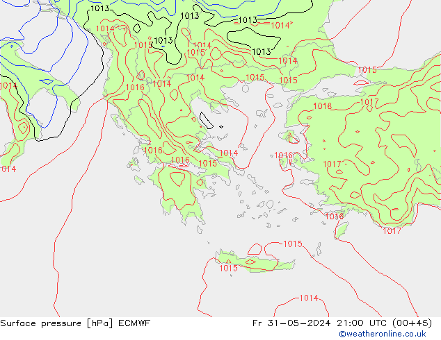 pressão do solo ECMWF Sex 31.05.2024 21 UTC