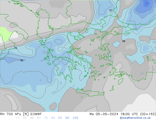 RH 700 hPa ECMWF Qua 05.06.2024 18 UTC