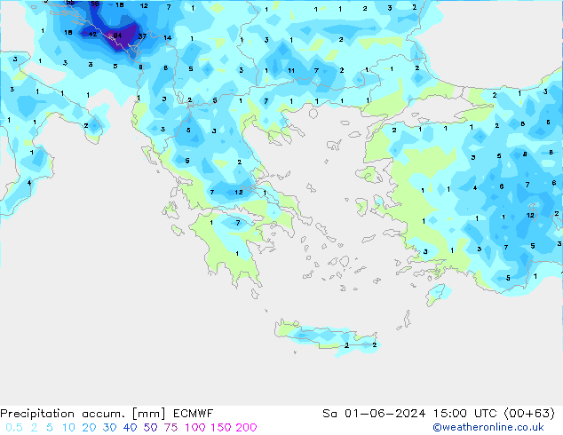 Precipitation accum. ECMWF so. 01.06.2024 15 UTC