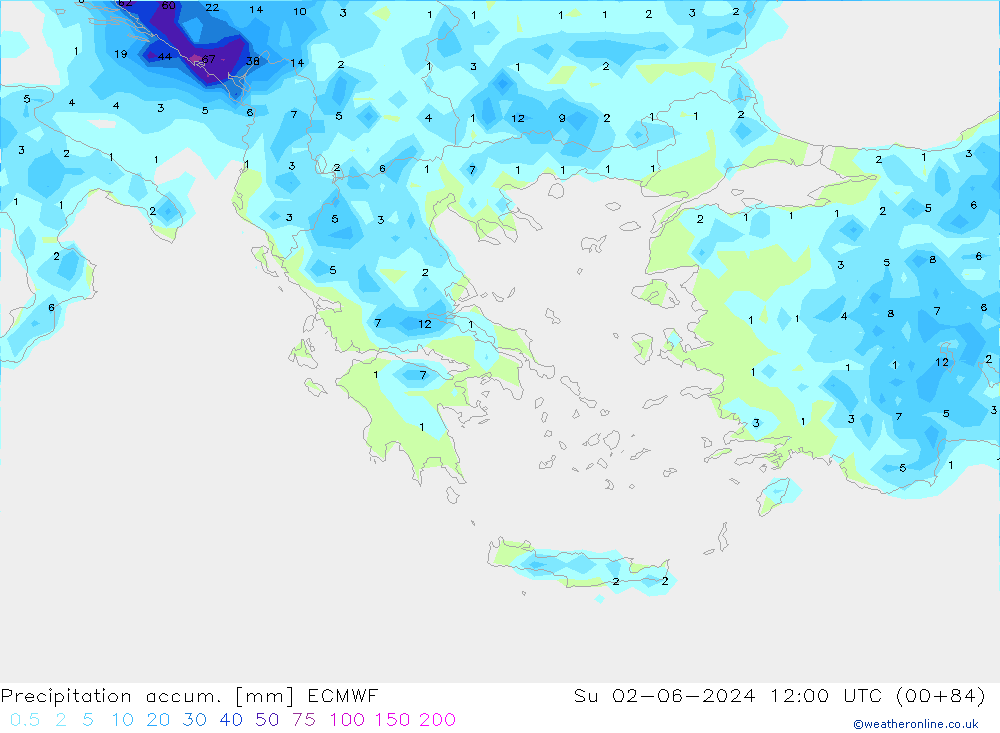 Precipitation accum. ECMWF Ne 02.06.2024 12 UTC