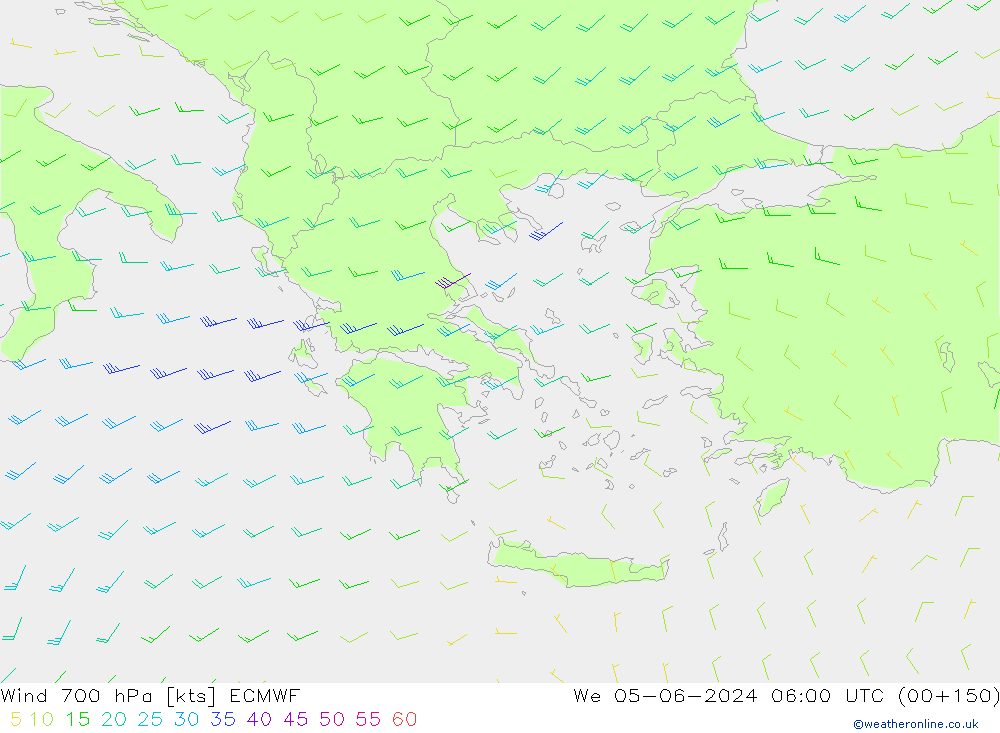 Wind 700 hPa ECMWF We 05.06.2024 06 UTC