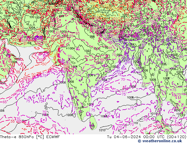 Theta-e 850hPa ECMWF Ter 04.06.2024 00 UTC