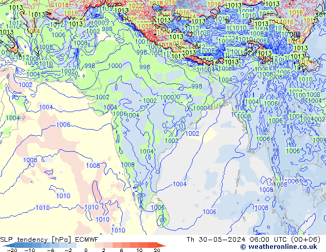 SLP tendency ECMWF Th 30.05.2024 06 UTC