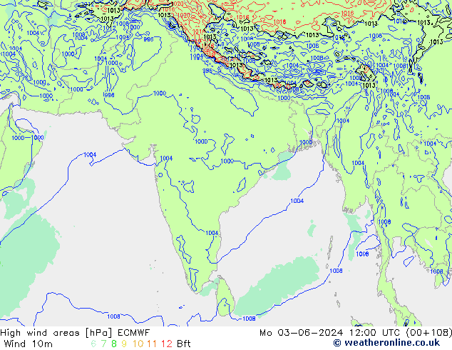 High wind areas ECMWF Mo 03.06.2024 12 UTC