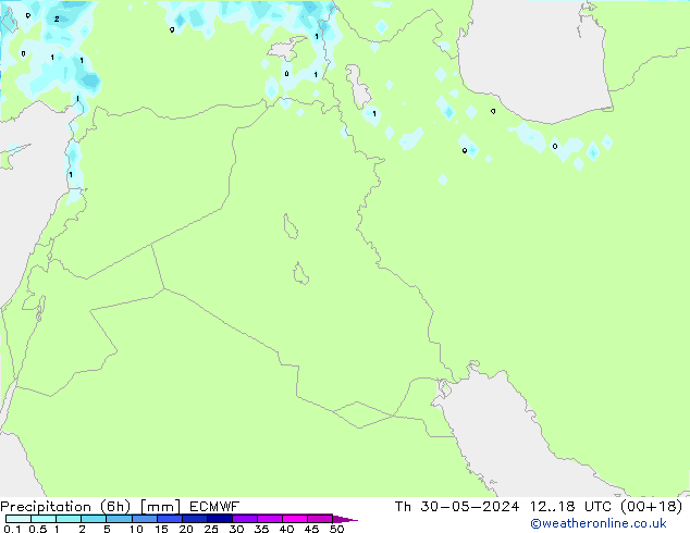 Precipitação (6h) ECMWF Qui 30.05.2024 18 UTC