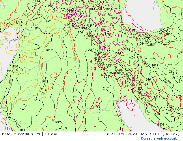 Theta-e 850hPa ECMWF Cu 31.05.2024 03 UTC