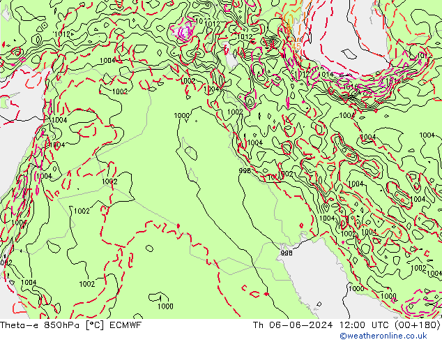 Theta-e 850hPa ECMWF Čt 06.06.2024 12 UTC