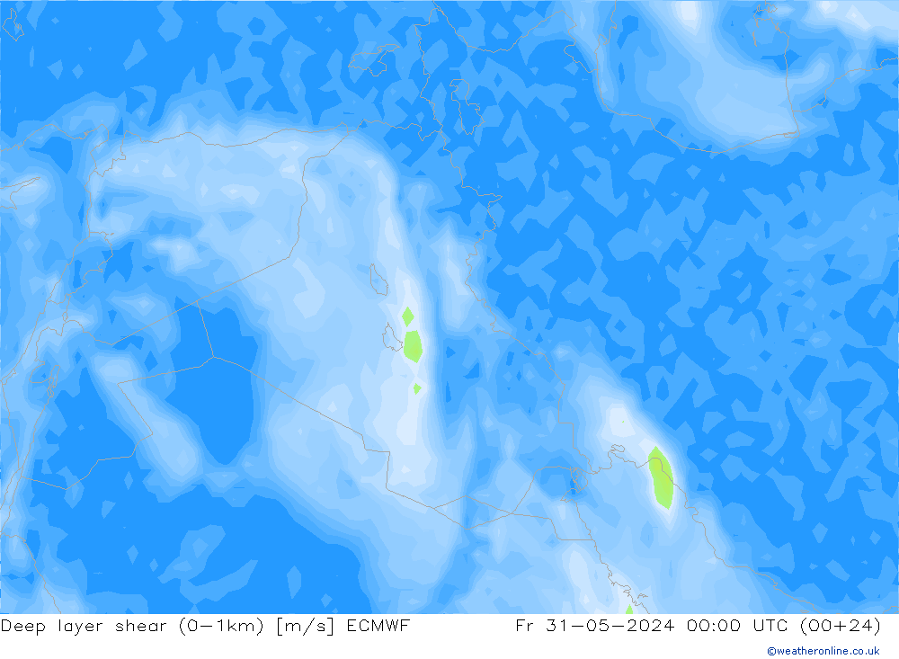 Deep layer shear (0-1km) ECMWF vr 31.05.2024 00 UTC