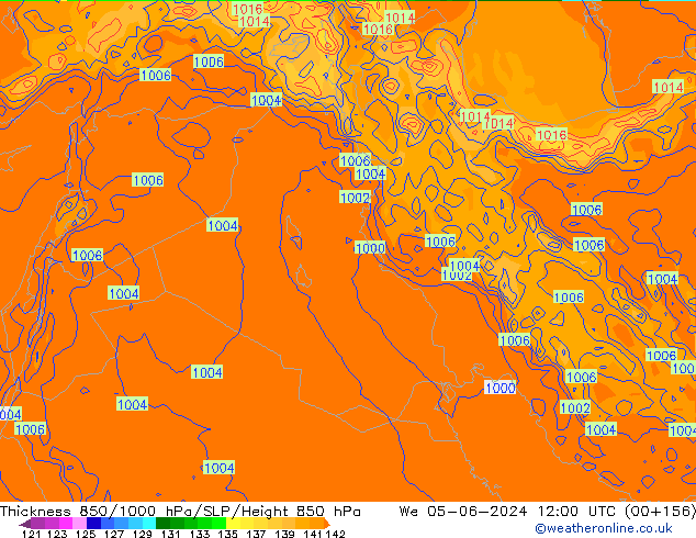 Thck 850-1000 hPa ECMWF St 05.06.2024 12 UTC