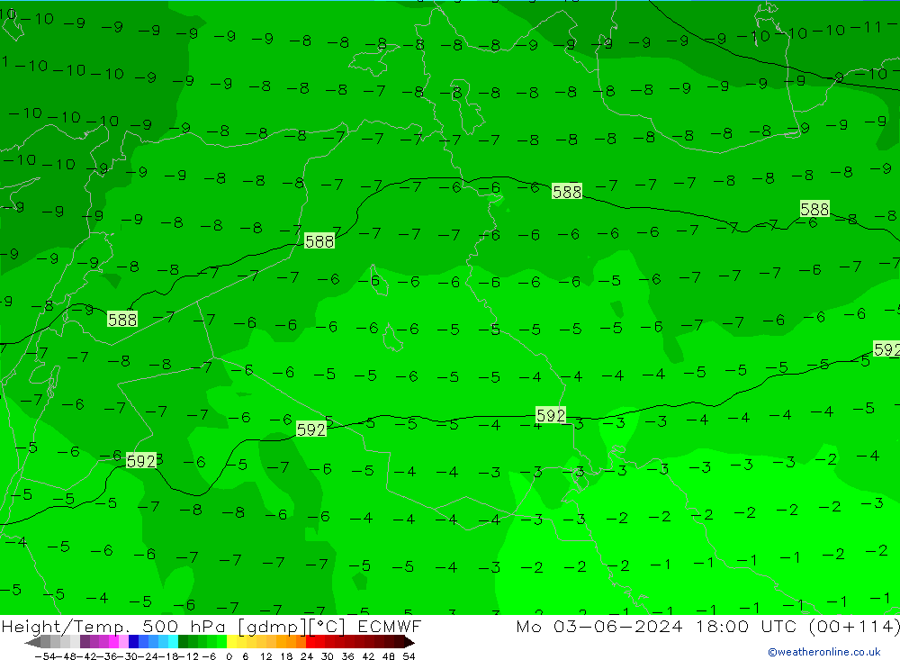 Z500/Rain (+SLP)/Z850 ECMWF Po 03.06.2024 18 UTC