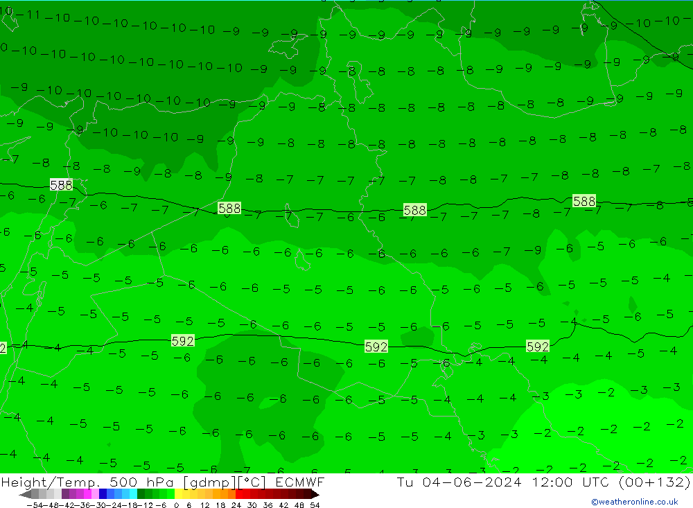 Z500/Rain (+SLP)/Z850 ECMWF Tu 04.06.2024 12 UTC