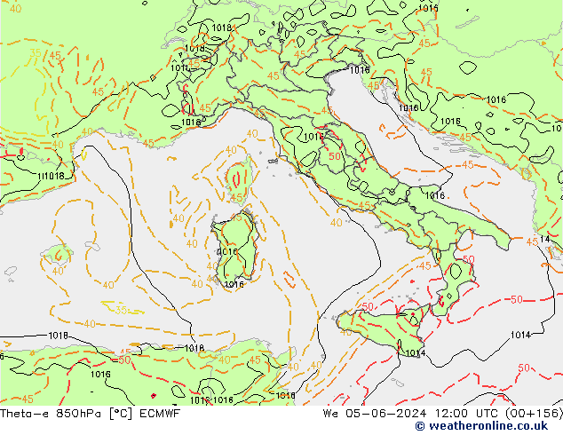 Theta-e 850гПа ECMWF ср 05.06.2024 12 UTC