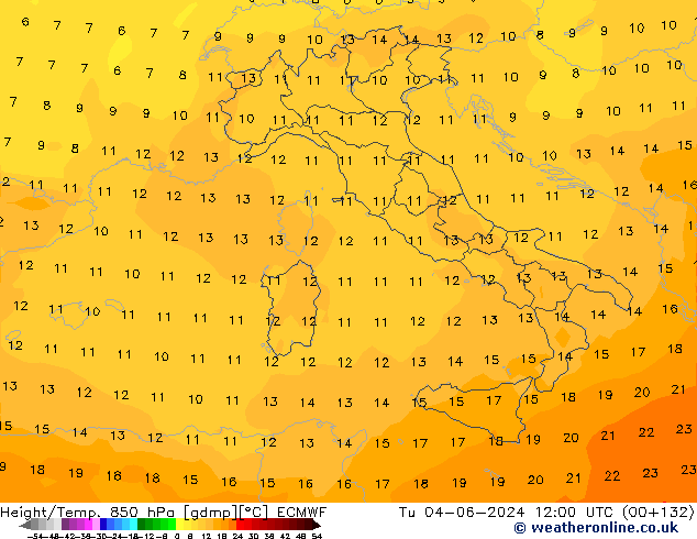 Height/Temp. 850 hPa ECMWF  04.06.2024 12 UTC