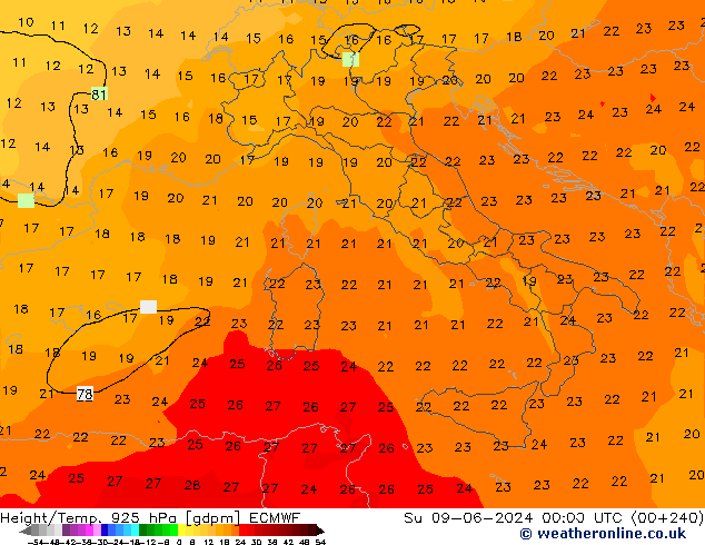 Yükseklik/Sıc. 925 hPa ECMWF Paz 09.06.2024 00 UTC